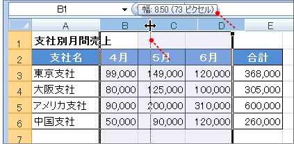 列幅を広げる